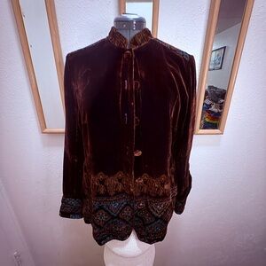 Vintage Whimsy Goth Velvet Blazer with Embroidered Details